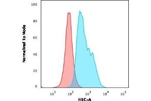 Flow Cytometric Analysis of Ramos cells using CD22 Mouse Monoclonal Antibody (RFB4) followed by goat anti-Mouse IgG-CF488 (Blue); Isotype Control (Red). (CD22 anticorps)