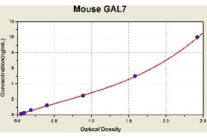 Diagramm of the ELISA kit to detect Mouse GAL7with the optical density on the x-axis and the concentration on the y-axis. (LGALS7 Kit ELISA)