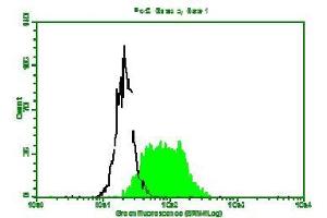 Fluorescence Flow Cytometry: Hela cells strained with Mouse anti-B2MG mAb clone D2E9 and fluorescence labelled secondary antibody. (beta-2 Microglobulin anticorps)