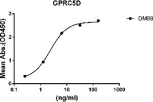 ELISA plate pre-coated by 2 μg/mL (100 μL/well) Human GD protein, hFc-His tagged protein ABIN6961124, ABIN7042277 and ABIN7042278 can bind Rabbit anti-GD monoclonal antibody  (clone: DM89) in a linear range of 0. (GPRC5D anticorps  (AA 1-27))