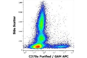 Flow cytometry surface staining pattern of human peripheral whole blood stained using anti-human CD79a (ZL7/4) purified antibody (concentration in sample 5 μg/mL, GAM APC). (CD79a anticorps)