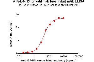 ELISA plate pre-coated by 2 μg/mL (100 μL/well) Human B7-H5 Protein, hFc Tag (ABIN6964353, ABIN7042799 and ABIN7042800) can bind Anti-B7-H5 Neutralizing antibody (ABIN7478007 and ABIN7490950) in a linear range of 2. (Recombinant B7-H5 (Onvatilimab Biosimilar) anticorps)