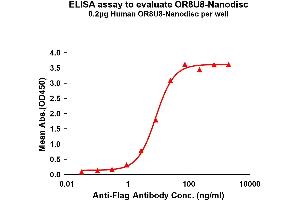 Elisa plates were pre-coated with Flag Tag OR8U8-Nanodisc (0. (Olfactory Receptor, Family 8, Subfamily U, Member 8 (OR8U8) Protéine)