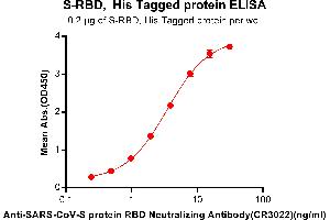 ELISA plate pre-coated by 2 μg/mL (100 μL/well)  S-RBD, His tagged protein can bind Anti-SARS-CoV Neutralizing antibody(CR3022) in a linear range of 0. (Recombinant SARS-CoV-2 Spike anticorps)