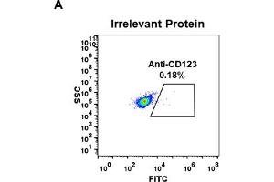 Expi 293 cell line transfected with irrelevant protein (left) and human CD123(right) were surface stained with Rabbit anti-CD123 monoclonal antibody 1 μg/mL (clone: DM31) followed by Alexa 488-conjugated anti-rabbit IgG secondary antibody. (IL3RA anticorps  (AA 19-305))