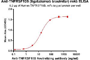 ELISA plate pre-coated by 2 μg/mL (100 μL/well) Human TNFB, mFc tagged protein ABIN6961152, ABIN7042333 and ABIN7042334 can bind Anti-TNFB  Neutralizing antibody in a linear range of 3. (Recombinant TNFRSF10B (Tigatuzumab Biosimilar) anticorps)